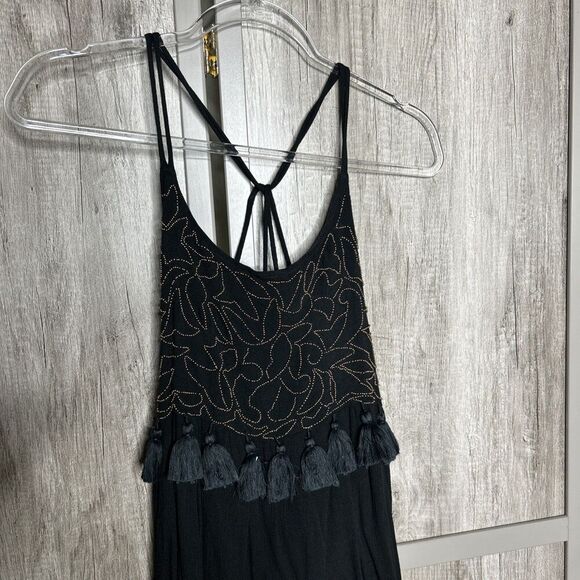Rada Maxi Dress Tassels Beaded Open Back Bohemian Black Color Size XS NWT - Picture 6 of 10